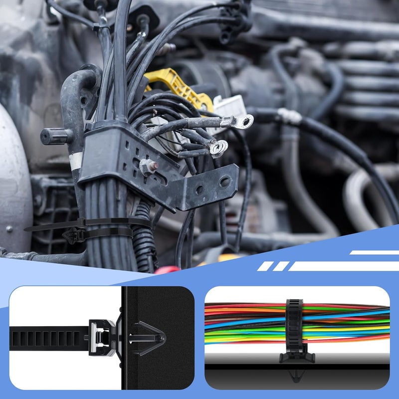 Funnymoom 200pcs Car Wire Loom Routing Clips Push Mount Cable Tie Assortment 15 Sizes Cable Zip Tie with Car Wire Loom Routing Clips Universal Wiring Harness Clip Replacement Parts for Automotive - Image 4